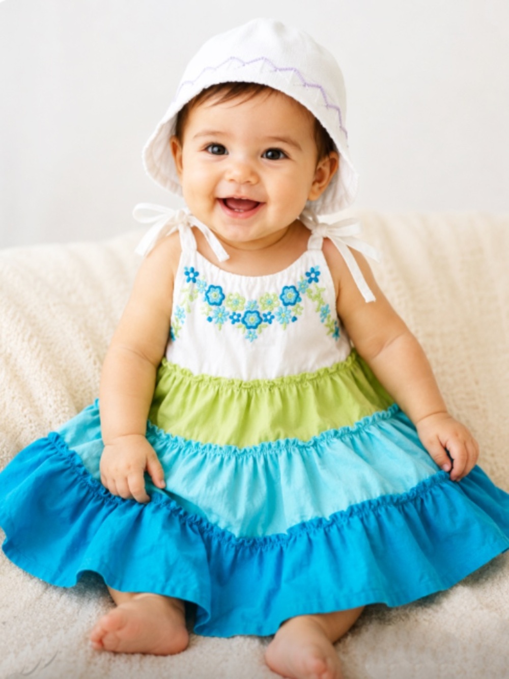 BabiesRUs Sun 100% Cotton Dress & Cap Set Size 6 - 9 months